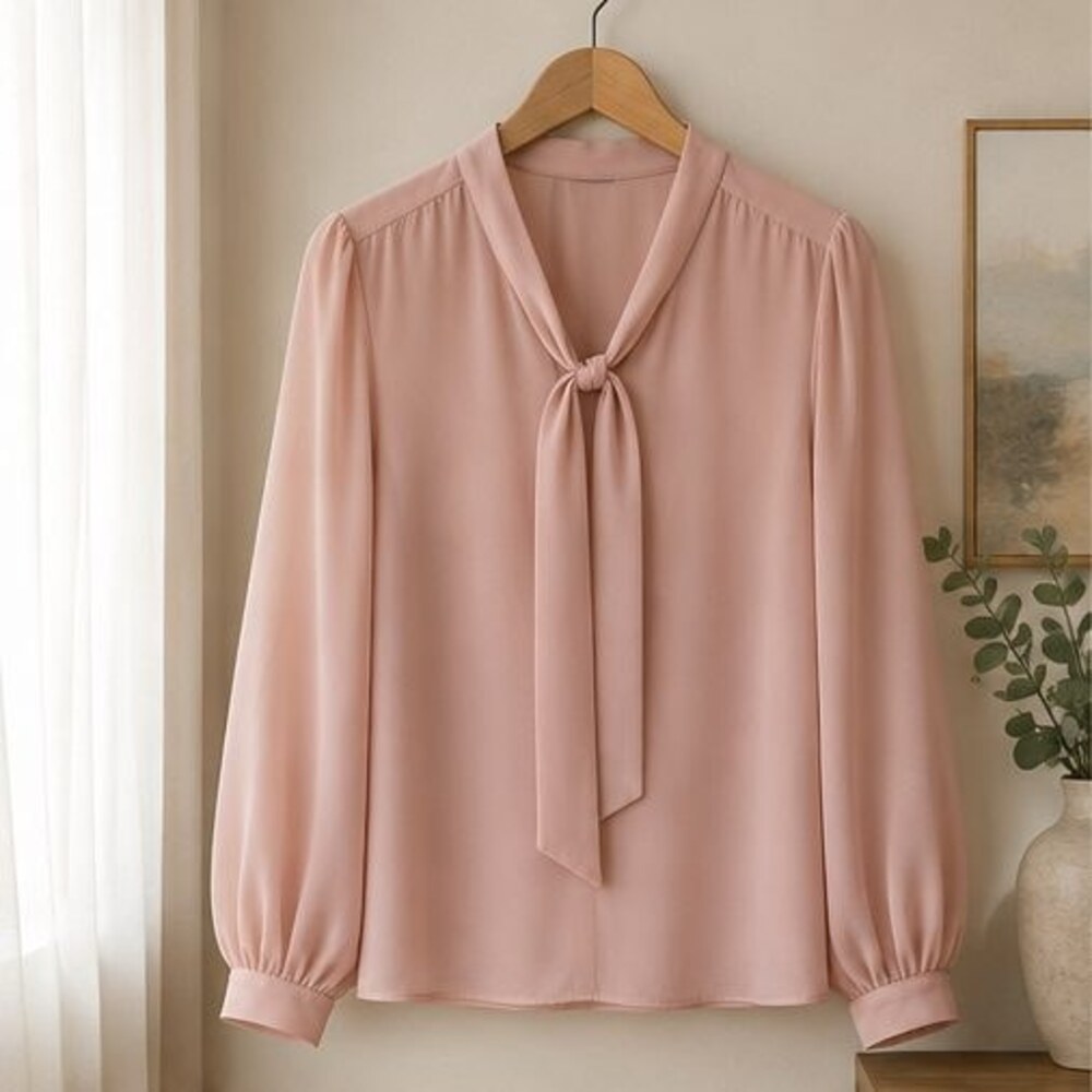 Blush Chiffon Tie Neck Blouse